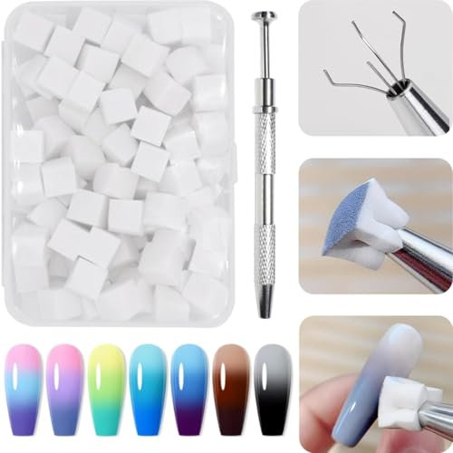 125 Nail Art Schwämme und 4 Krallen Nail Sponge Metallgreifer für Ombre und Gradient Nageldesign, Nagelkunst-Schwamm Pinsel, Maniküre Zubehör für Nägel, Nail Art Schwämme für Babyboomer Effekte DIY