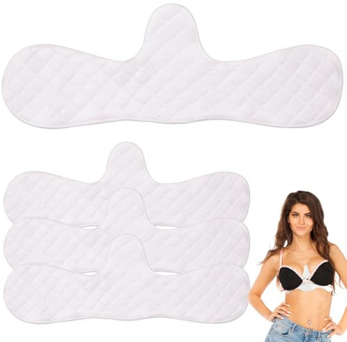 Boyiee 4 Pcs Reusable Cotton Bra Liners Under Bra Liners to Absorb Sweat Under Breasts Sweat Absorber Pads(White,M Size)
