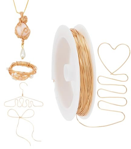 NBEADS 22m de Alambre de Cobre Chapado En Oro de 18 quilates, 0.6mm Alambre Flexible para Hacer Joyas Calibre 22 alambre para Manualidades, Alambre Suave para Abalorios para Hacer Joyas