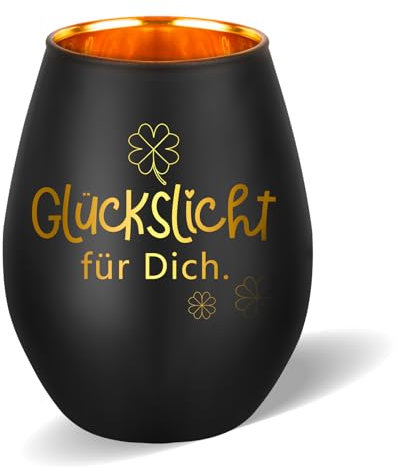 Belillpipi Geschenke für Frauen, Glückslicht Windlicht aus Glas Geschenke Teelichthalter Tischdeko mit Gravur Dankeschön Geschenke für Frauen Geburtstag Weihnachten(schwarz)