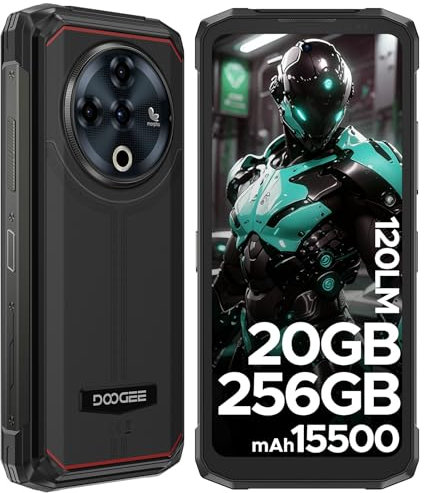 DOOGEE Fire 6 Power Rugged Smartphone 20GB RAM + 256GB ROM, 15500mAh Batteria, 120LM Torcia, 6.56 Display, Android 14 Smartphone Rugged, 18W OTG, NFC/Face ID/IP68/IP69K/50MP/GPS/GMS - Nero