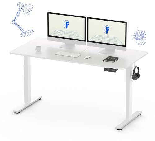 FLEXISPOT Höhenverstellbarer Schreibtisch Basic Plus 140x60cm - 4 Speicherhöhenfunktion - Ergonomisches Sitz-Stehpult mit Antikollisionsfunktion (Weiß)