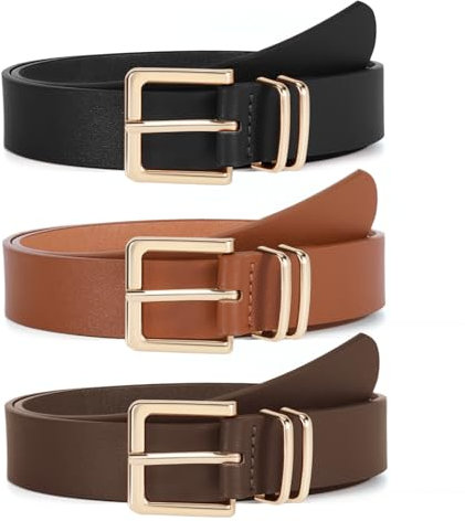 VONMELLI 3er-Pack Ledergürtel Damen für Jeans Hosen Kleider Modischer Taillengürtel Damen mit Goldener Quadratischer Schnalle XL