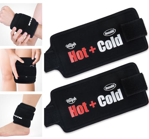 Hilph Kühlpads Gel Kühlakku mit Klettverschluss für Verletzunge, Kalt & Warm Kompresse Kühlpacks Kühlkissen Kühlkompresse Eisbeutel für Knie, Knöchel, Handgelenk, Ellbogen, Schwarz 2 Stück
