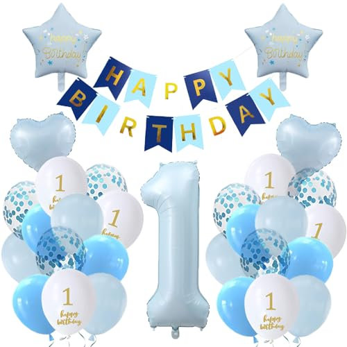 Luftballon 1. Geburtstag Junge Blau Weiß Erste Kindergeburtstag Geburtstagsdeko 1 jahr Mädchen Junge Happy Birthday 1 jahre
