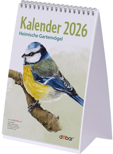 Hochwertiger kleiner Vogel-Tischkalender 2026 zum Aufstellen - Aufsteller-Kalender mit Monatsansicht ideal für Büro und Küche