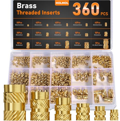 Gewindeeinsatz 360 Stück Set, HOLMOL Messing Einschmelzgewinde M2 M2.5 M3 M4 M5 M6 für Kunststoff, Gerändelt Einpressmuttern für 3D Druck Zubehör und DIY Projekte, Gewindeeinsätze mit Box