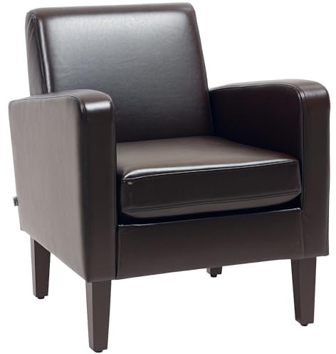 HOMCOM Modern Armchair with Eucalyptus Wood Legs, PU Leather Accent Chair, Single Sofa for Living Room, Bedroom, Brown