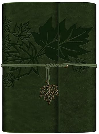 Qefuna PU Leder Notizbuch A5,Vintage Ringbuch Nachfüllbar Notebook, Reisetagebuch Tagebuch, Ringbuch Skizzenbuch Notizbuch（Grün