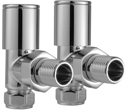 VANCOCO 2Pcs 1/2×15mm Chrome Angled Radiator Valves Round, Manual Radiator Valves Pair Standard Connection for Heated Towel Rail and Central Heating Modern Bathroom