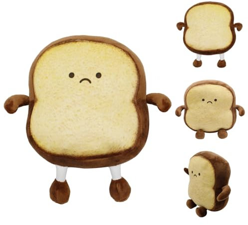 GD HUA Toastbrot Kissen, Brot Form Plüsch Kissen, Lustiges Toastkissen, Toast Kuscheltier, Gefüllte Plüschkissen, 18 cm Toast Brot Dekoratives Kissen für Die Heimdekoration (Trauriges Emoticon)
