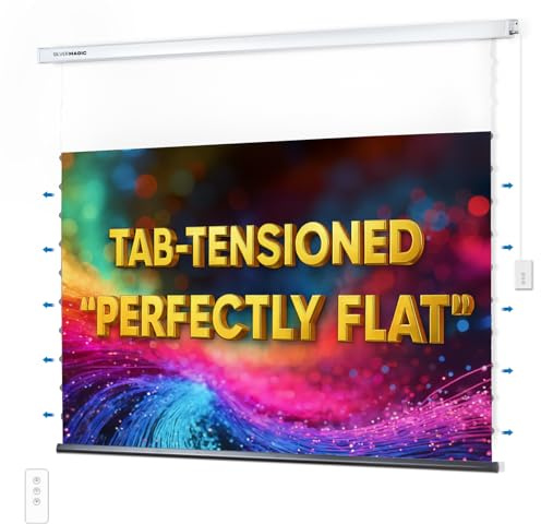 SilverMagic - Pantalla de proyector motorizada tensada y moderna, pantalla gris con carcasa de aluminio blanco para cine en casa, sala de estar, patio, oficina, aula, 120 pulgadas, 16:9