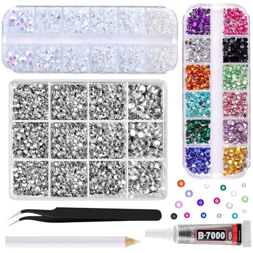 ASTARON White and Colorful Resin Rhinestones for Crafting, 2mm-6mm Mixed Flatback Resin Gemstones for Crafts Gems Bulk Jelly AB Bedazzling Diamonds with Glue for Nails, Tumblers, Mugs Decoration