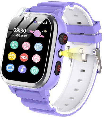 POKUJNFY Reloj Inteligente niño 26 Juegos Podómetro Teléfono SOS Cámara HD Vídeo MP3 Música Despertador Calorías Digital Calorías Reloj Inteligente Niño Niña 3 4 5 6 7 8 9 10 Años