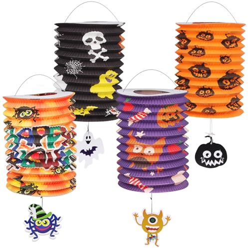 Powmag 4 Stück Halloween Laterne Papier, Faltbar Dekoration, Lampions Kinder für Halloween Party Dekoration