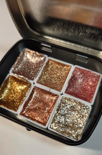 GLOWYBOX Holografische Glitter Aquarellfarbe, Glitzer Aquarell für besondere Highlight Glitzer Wasserfarben Holografische Farbe Glitter Farbe 1/2 Pfanne 2 ml (Gold Rose Blush 6er)