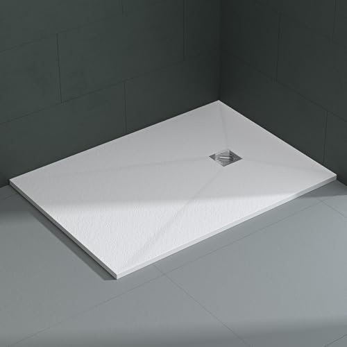 Mai & Mai Duschwanne 100x140x3cm Duschtasse aus Mineralguss Mineralgusswann Weiß Matt Rechteckig DIN-Anschlüsse Geoma09