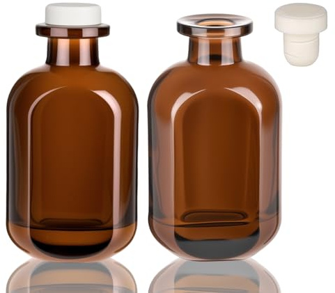 Decorniqu Glass Diffuser Bottles 2 PCS 150ml/5oz Empty Reed Diffuser Bottle Refillable Aromatherapy Storage Container(Brown)