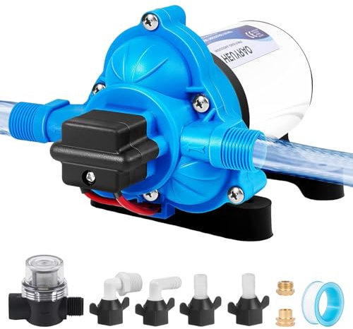 12V Membranpumpe Selbstansaugend 45PSI/3.1Bar 11,6 L/min 96W Elektrisch Druckpumpe mit Auto-Druckschalter Wasserpumpe für Wohnwagen Boot Camper Yacht Garten