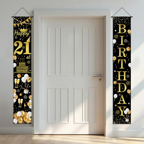WANDIC Türbanner Happy 21st Birthday, Dekoration zum 21. Geburtstag, 21. Geburtstag, Dekoration, Jugendweihe, Party, Türabdeckung, Schild, Dekorzubehör