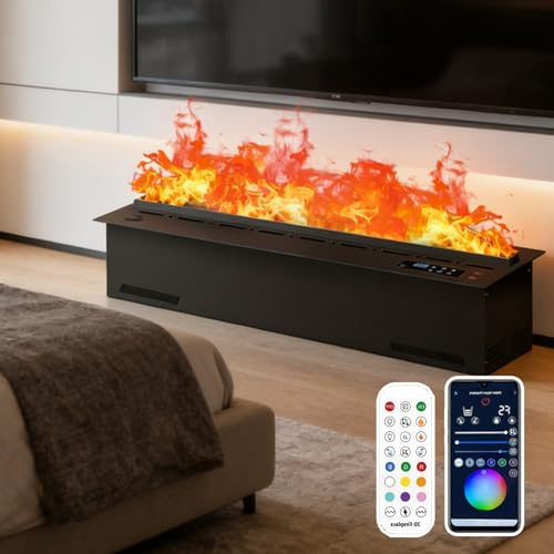 json2xml 3D-Wasserdampfkamin, Versenkter Elektrischer Zerstäubungskamin Mit 9 Einstellbaren Flammen | APP + Fernbedienung, Dampfkamin Unterstützt Automatischen Wassereinlass/-Auslass 80cm/31.4in