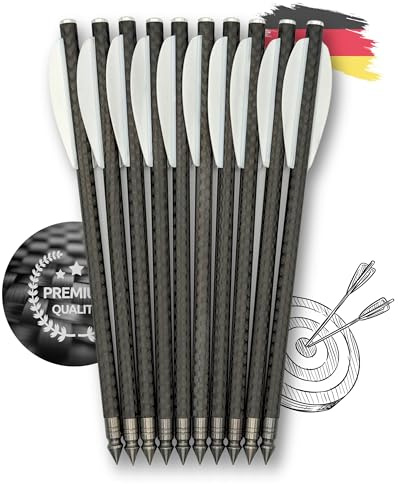 S&K - 10x Premium 3K Carbon Bolzen 6,3 für Pistolenarmbrust – Kompatibel mit Steambow Stinger, EK Archery Vlad & Cobra, Mey Interceptor UVM. – Hochpräzise Armbrustpfeile mit Field-Tip & weißen Vanes