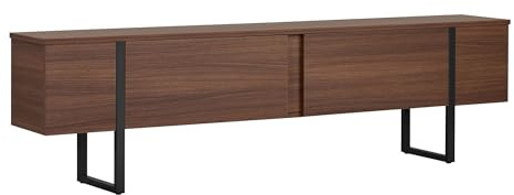 Modernes TV-Möbel, Walnuss & Schwarz, 180 x 50 x 30 cm | 100% melaminbeschichtete Spanplatte, 18 mm dick | stilvolles industrielles Design für Wohnzimmer & Unterhaltungsbereiche, langlebig & elegant
