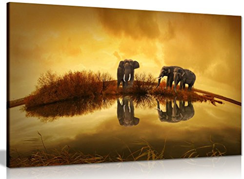 Kunstdruck auf Leinwand, Motiv Thai Elefanten bei Sonnenuntergang, 91,4 x 61 cm