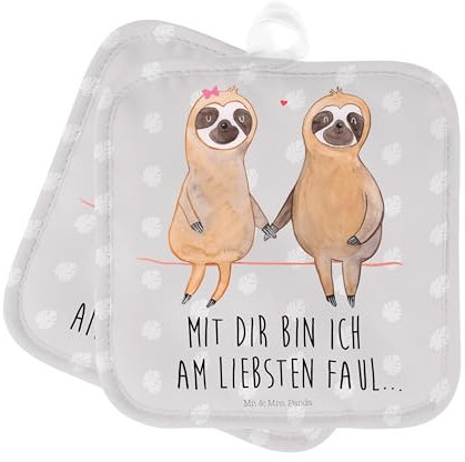Mr. & Mrs. Panda Topfuntersetzer Faultier Pärchen - Geschenk, verliebt, Liebespaar, Ofenhandschuhe, Ofenhandschuh, Faultierpärchen, Topflappen,
