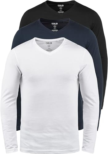 !Solid SDBasil Herren Longsleeve Langarmshirt Basic Shirt im 2er Pack oder 3 er Pack mit V- Ausschnitt 3er Pack Baumwollmischung Slim fit, Größe:M, Farbe:3er-Box-2