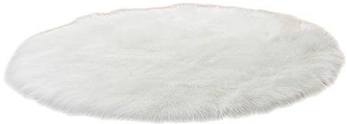HotYou Hochflor Shaggy Rund Teppich Carpet Wohnzimmer Faux Lammfell Schaffell Teppich,Weiß,Durchmesser 55CM