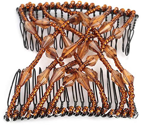 Peigne à cheveux à perles, réglable, double clip extensible pour femme, outil de coiffure, maintient les cheveux fermement, peigne tendance (05#)