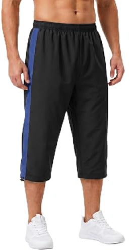 Sterling Sports® Mens Trousers Tracksuit Bottoms Men 3/4 Trousers Mesh Lining One Stripe Sweat Pants for Mens Joggers Bottoms Jogging, Gym, Running Trousers for Men (Black with Navy Stripe, Large)