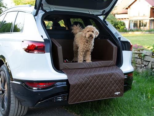 CopcoPet Hundebox Auto Kofferraumschutz Hund mit ladekantenschutz Kofferraum【Mit Tasche】 Kofferraum schutzmatte herausnehmbar - Hunde Autositz Wasserabweisend, hundetransportbox 100x90x38cm Braun