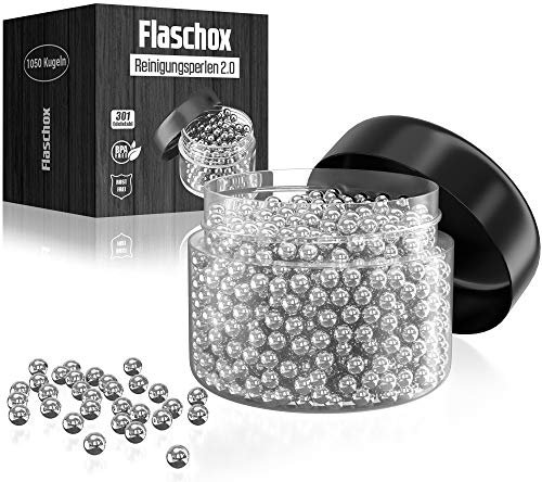 FLASCHOX 1050 Kugeln I Premium Reinigungsperlen XXL Pack I Verbessertes Konzept 2024 I Reinigungskugeln aus rostfreiem Edelstahl I Edelstahl-Perlen zum Reinigen I Vasen & Flaschenreiniger