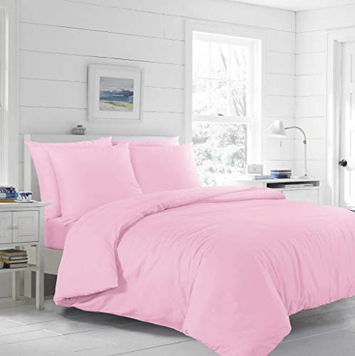EDS Plain Bettwäsche Set, 100% Baumwolle, hypoallergen und atmungsaktiv, hautfreundlich, flauschig weich, elegant, faltenfrei (pink - 200 X 200 cm)