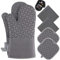 KEGOUU Ofenhandschuhe und Topflappen, 6-teiliges Set, Küchenofenhandschuh, hoch hitzebeständig, 500 Grad, extra lange Topflappen mit rutschfester Silikon-Oberfläche zum Kochen (grau)