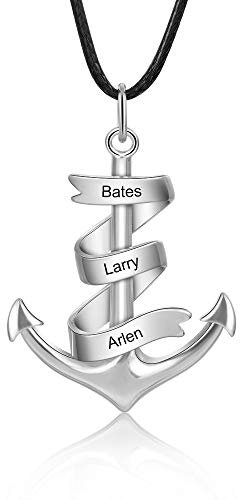 Anker halskette personalisierte mit gravur halskette anker mit silber anker anhänger personalisierte schmuck anker für männer vater damen paare mit 55+5 cm leder Ketten (Silber)