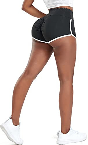 STARBILD Damen Push Up Kurze Leggings Sport, Strecth Shorts Booty Scrunch, High Waist Hotpants für Gym Fitness Yoga Spiaggia, P3940-Schwarz M