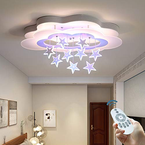 LED Deckenleuchte Funkelnder Glitzer-Stern Moderne Kinderlampe Kinderzimmer Jungen Mädchen Deckenlampe Dimmbar Mit Fernbedienung Interior Schlafzimmer Lichter Wohnzimmer Pendellampe,Purple stars,65cm