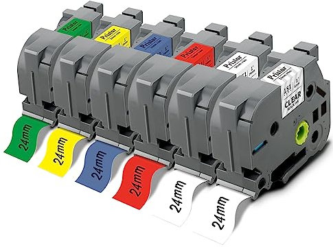 Pristar 24mm Kompatible Schriftband als Ersatz für Brother TZe-151 TZe-251 TZe-451 TZe-551 TZe-651 TZe-751 TZe 24mm für Brother PT-E550W P750W D600 P710BT D600VP E500 P700 E550WVP E500VP 6 Pack