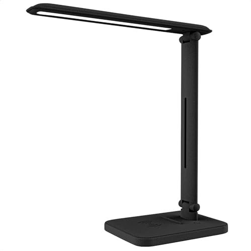INNOVATE® LED Schreibtischlampe Wireless Charging - Nachtischlampe dimmbar - USB Tischlampe - Arbeitsplatzleuchte mit Ladefunktion, Lampe mit Touchfunktion, 5 Watt, 350lm, schwarz