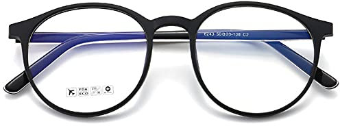 KOOSUFA Blaulichtfilter Brille Retro Rund Ultra Licht TR90 Brillengestelle Anti Blaulicht Brillen Ohne Sehstärke Damen Computerbrille Gaming Brille Anti Müdigkeit mit Etui (Matt Schwarz)