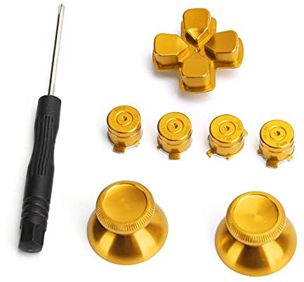ASHATA Tasten aus Metall-Aluminiumlegierung für -Controller, ABXY-Aufzählungszeichen + Daumenstifte Analoger Daumengriff + Chrom-D-Pad für, Joystick-Ersatz für