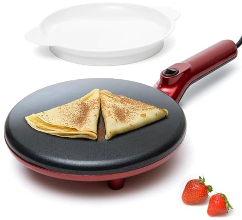 Moss & Stone Electric Crepe Maker 8 Inch, Portable Crepe Maker & Hot Plate Cooktop On/Off Switch, Nonstick Coating, Dual Temperature Setting, Easy To Use For Pancakes, Blintz, Chapati