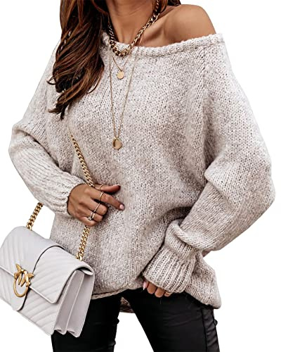 BTFBM Women Casual Long Sleeve Fall Sweaters Off The Shoulder Sweater