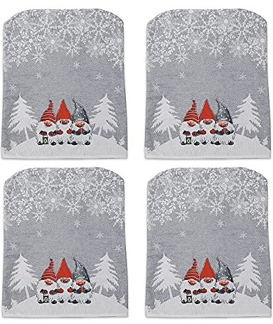 YYGQDR Graue Weihnachtsstuhlhussen Set von 4,abnehmbarer,waschbarer Stuhlschoner,Esszimmerstuhl-Rückenbezüge,Weihnachtsstuhl-Bezug,Muster Schonbezüge für Stuhlrücken-Bezüge, Grau