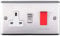 45A DP Oven Switch & Single 13A Switched Power Socket – SATIN STEEL & Grey Trim – 45 Amp Double Pole – Decorative Wall Plate & Solid Metal Rocker – On/Off Mains Appliance/Boiler