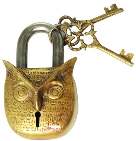 PARIJAT HANDICRAFT Cadenas en laiton avec clés - Serrure à combinaison pour porte de salle de sport, armoire à bagages, vélo, école, maison, bureau (chouette)