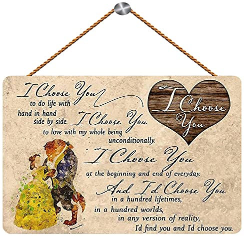 RIFOSA Holzschild Wandbehang Die Schöne Das Biest I Choose You To Do Life With Hand In Hand Holzschild Plakette Tür Wandbehang Dekorationen 25,4 x 12,7 cm